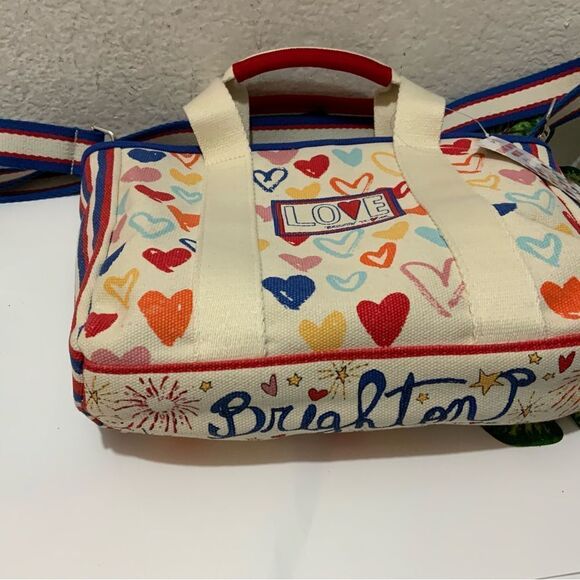 NWT Brighton Red White and You Mini Tote Bag Canvas With Hearts and Love Strap - Picture 12 of 12